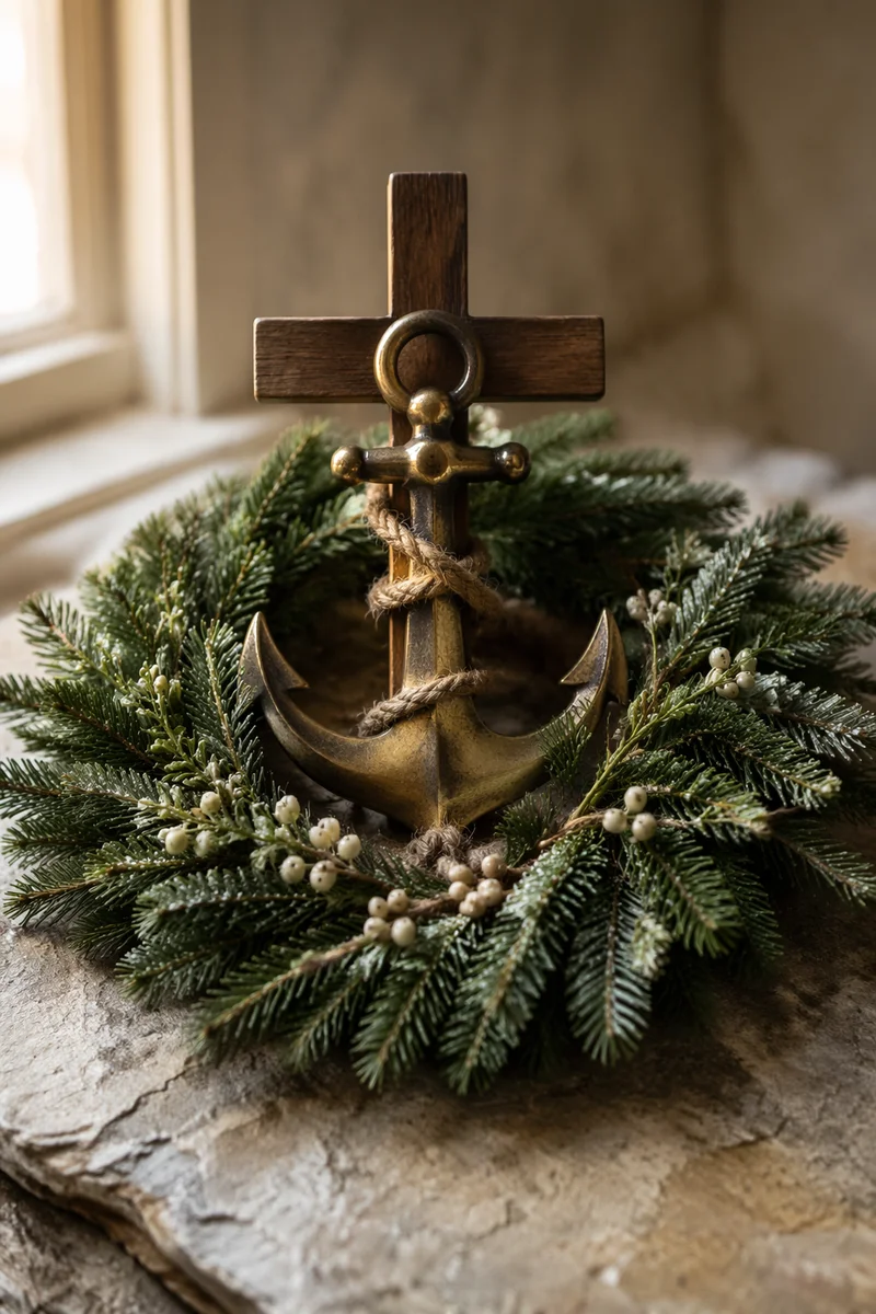 Evergreen Anchor and Cross Hope Symbol