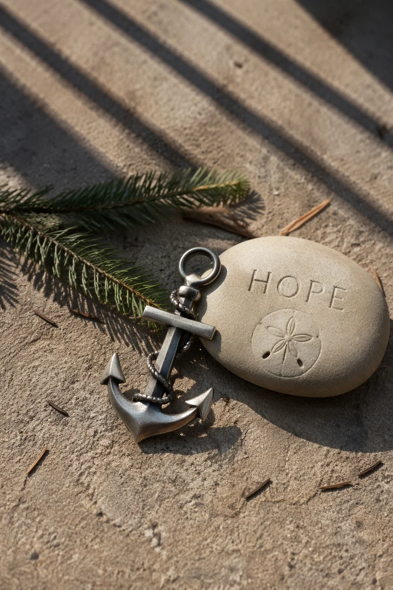 Anchor Cross Hope Charm on Concrete