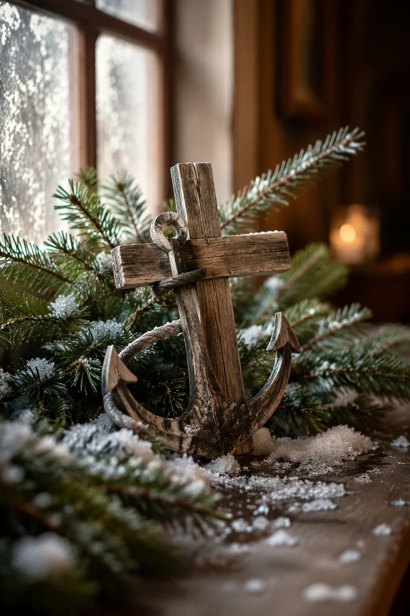 Evergreen Anchor Cross of Winter Hope