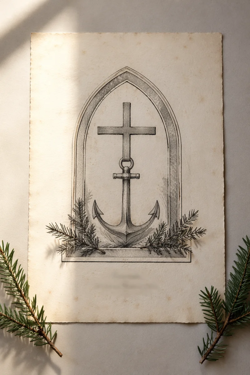 Vintage Anchor Cross Evergreen Hope Print