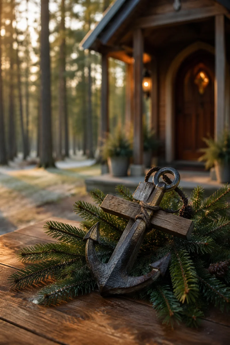 Anchor and Cross Hope Among Evergreens