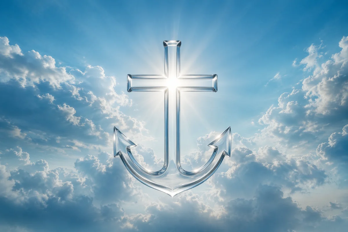 Glass Anchor Cross Hope in Heavenly Clouds