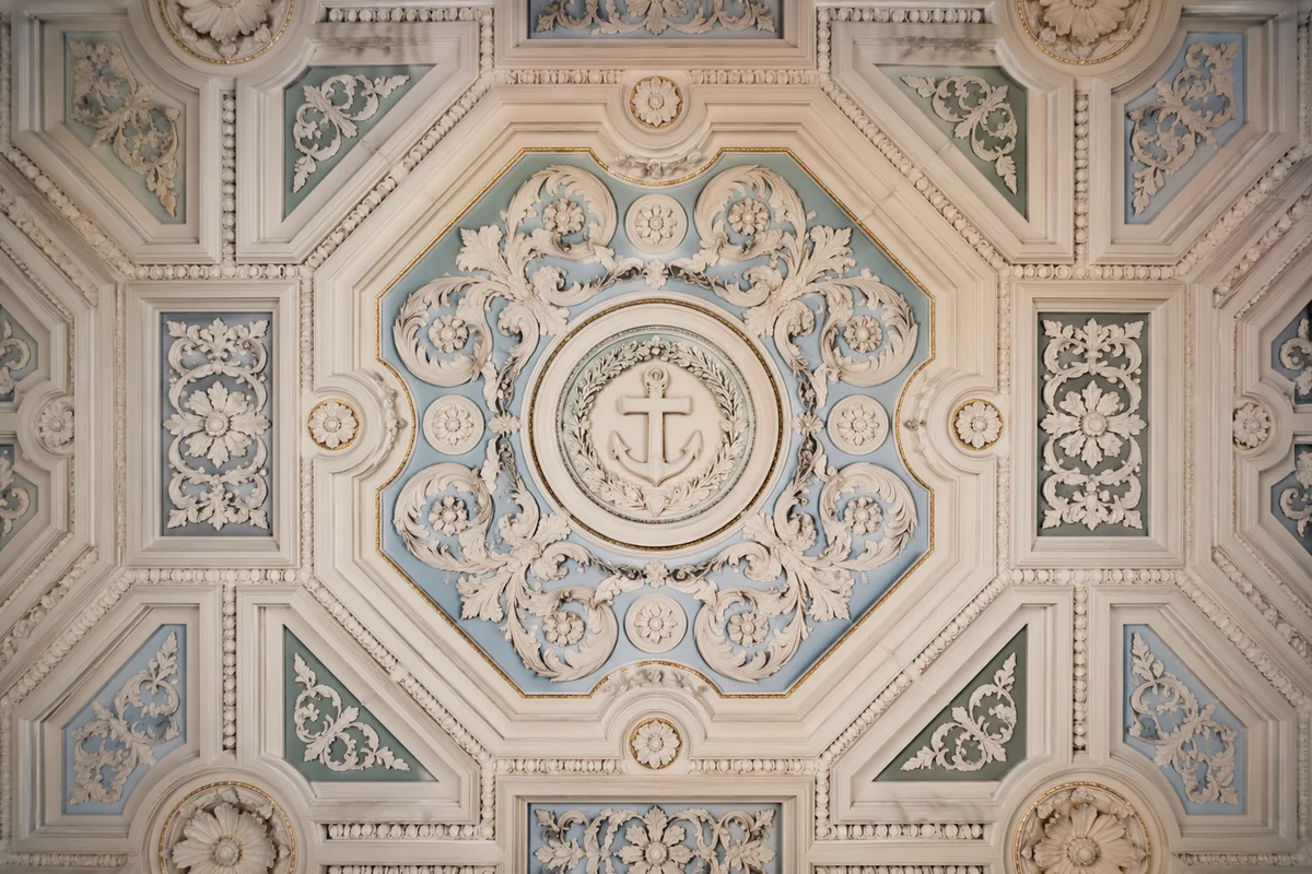 Historic Ceiling with Anchor Cross Emblem