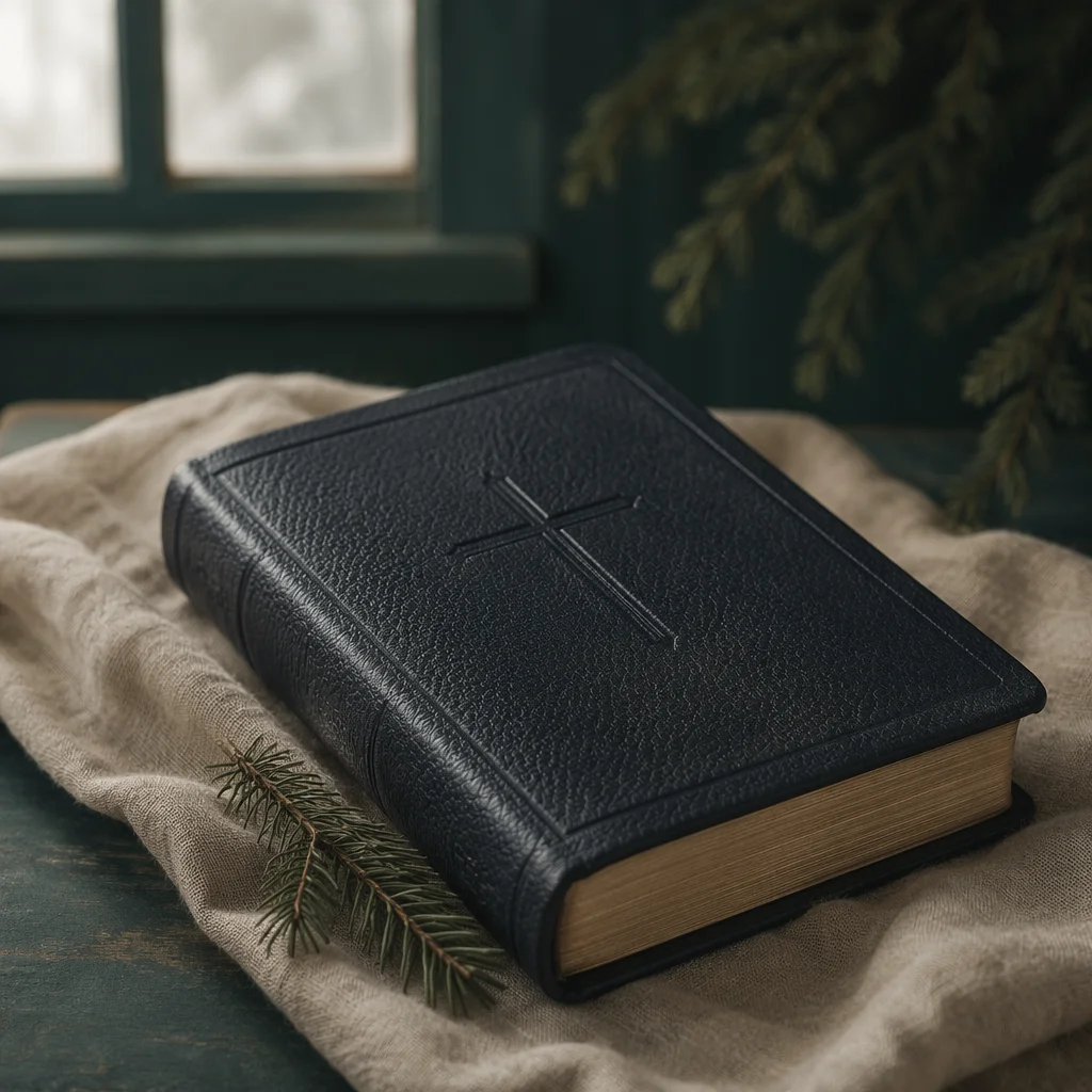 Bible With Cross on Linen Cloth
