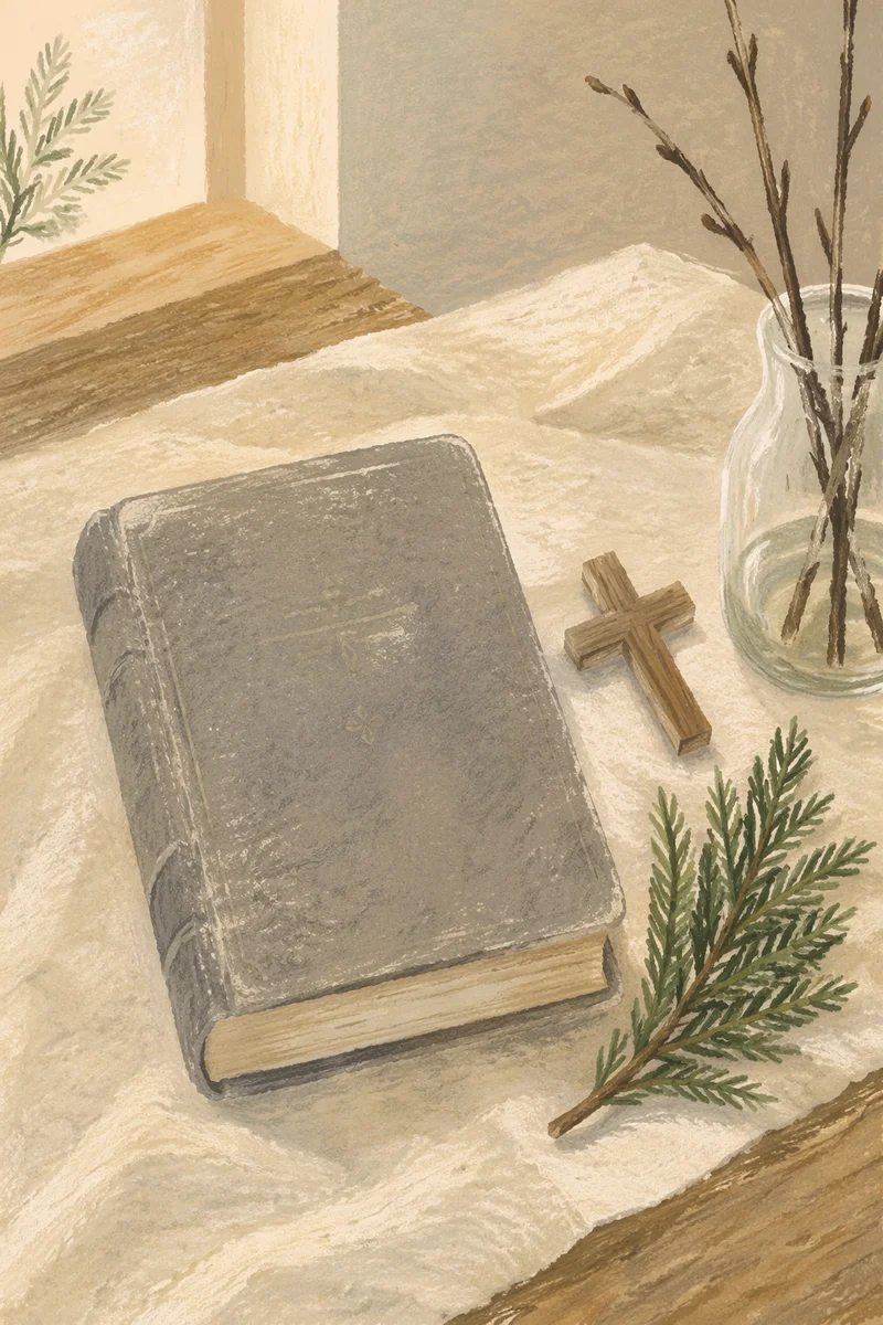 Bible and Wooden Cross on Linen