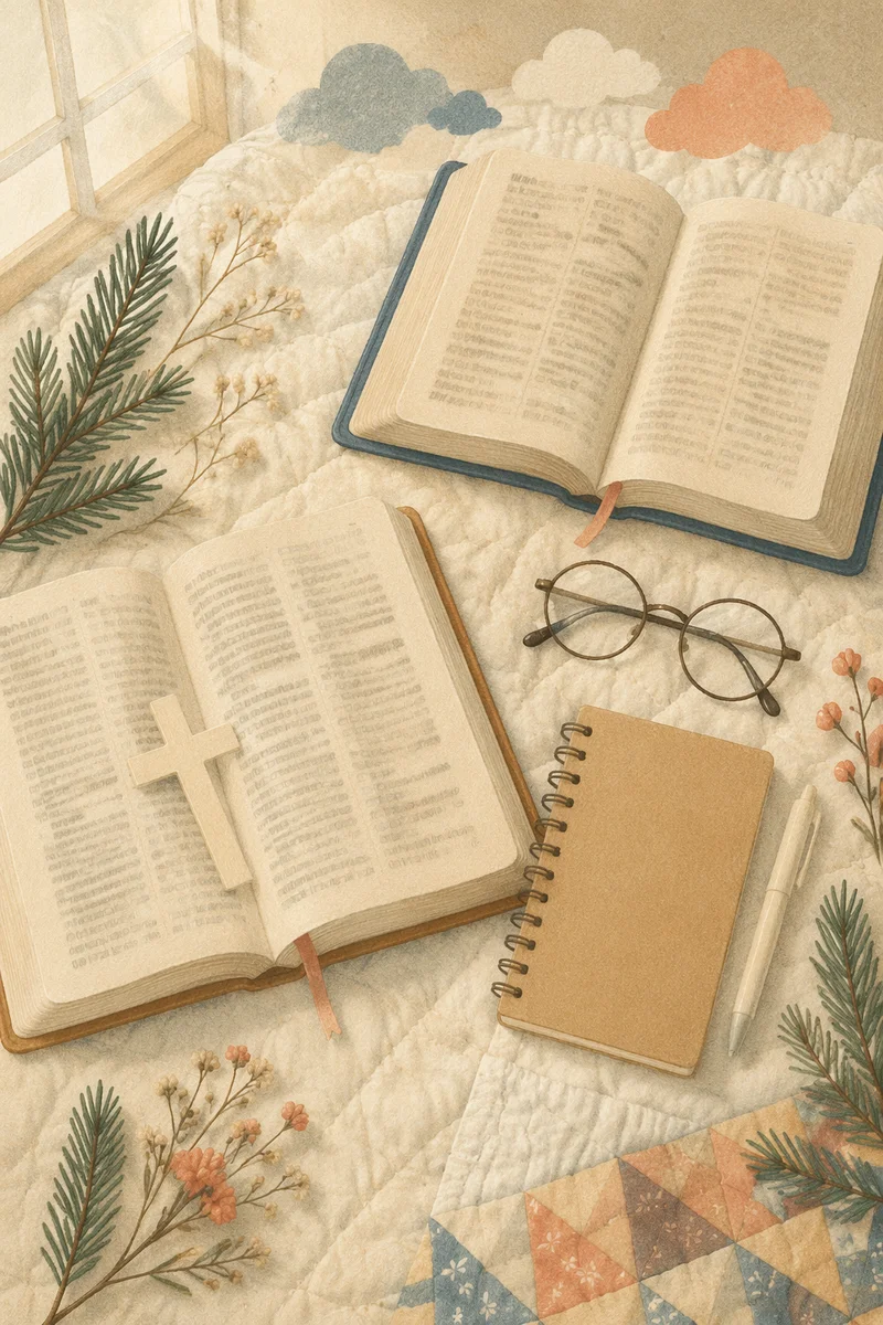 Open Bible and Cross on Linen