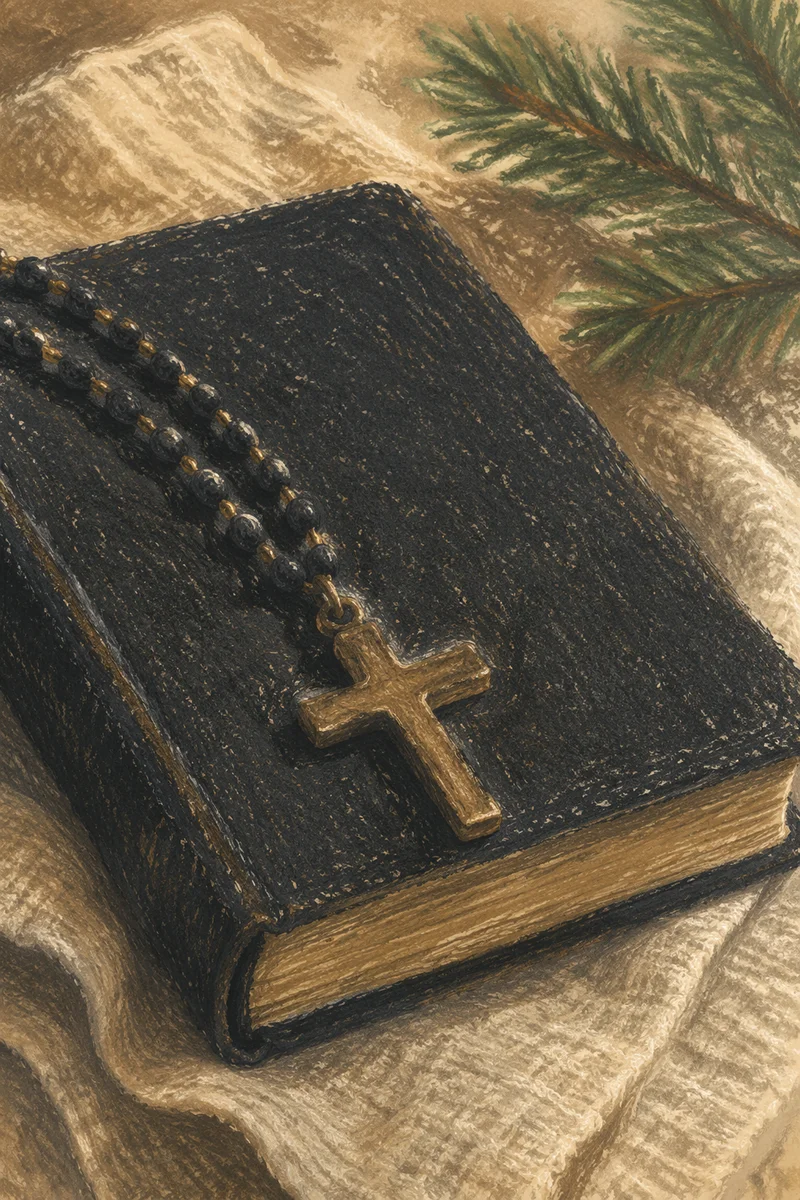 Bible and Cross on Linen Cloth