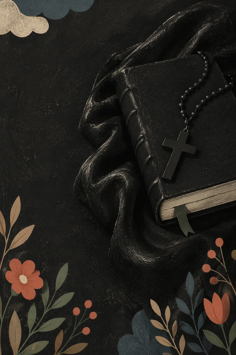 Bible and Cross on Black Linen