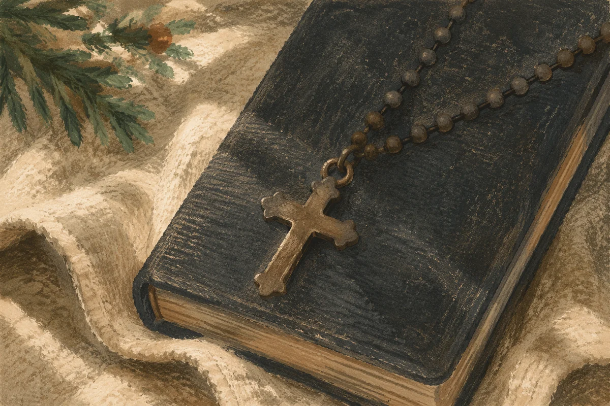 Bible and Cross on Linen Cloth