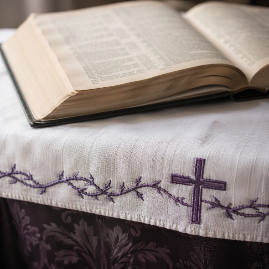 Open Bible and Cross on Linen