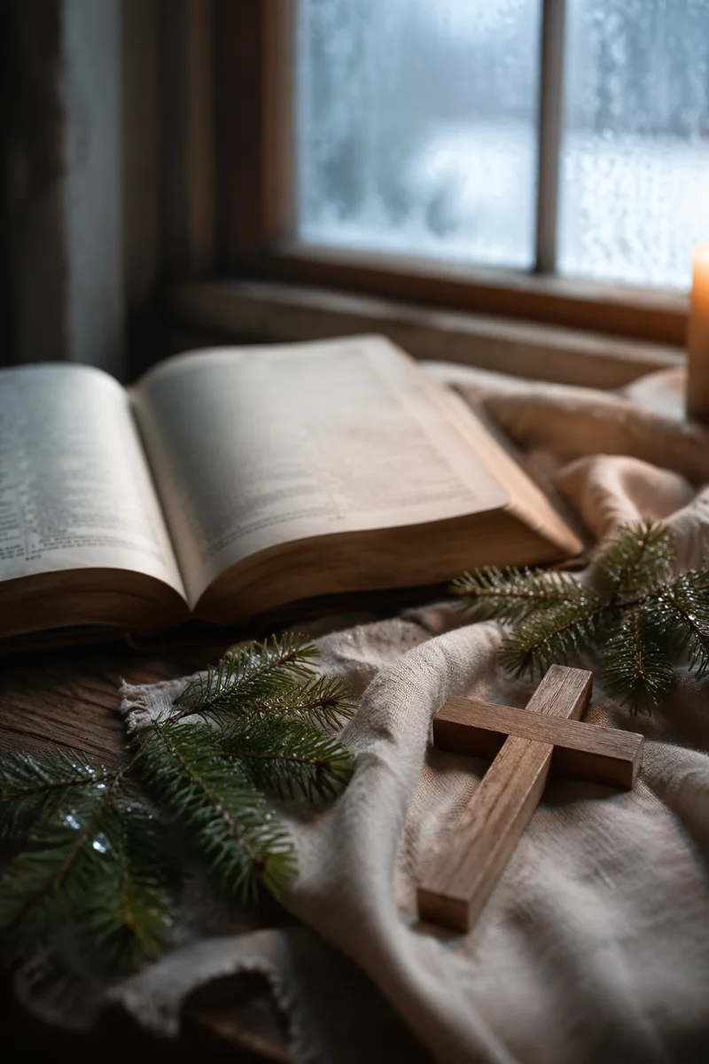 Open Bible and Cross on Linen