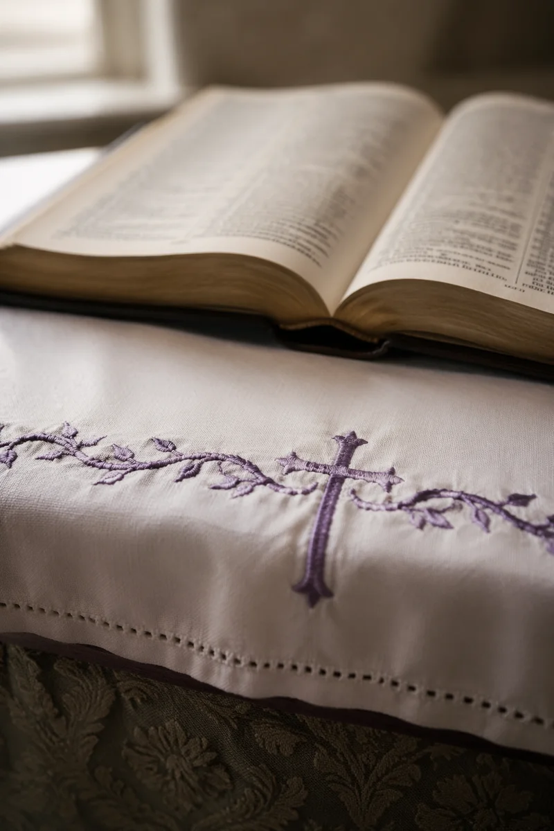 Open Bible and Cross on Linen
