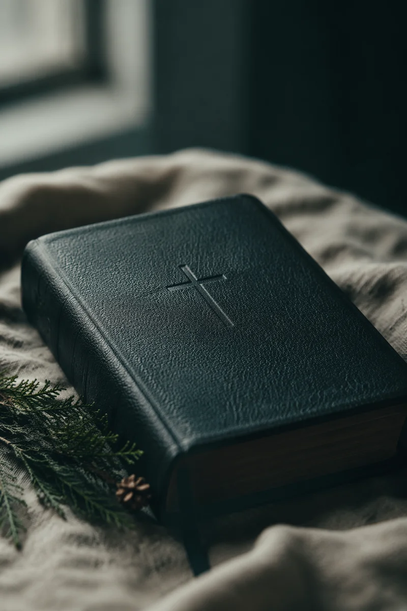 Bible with Cross on Linen Cloth