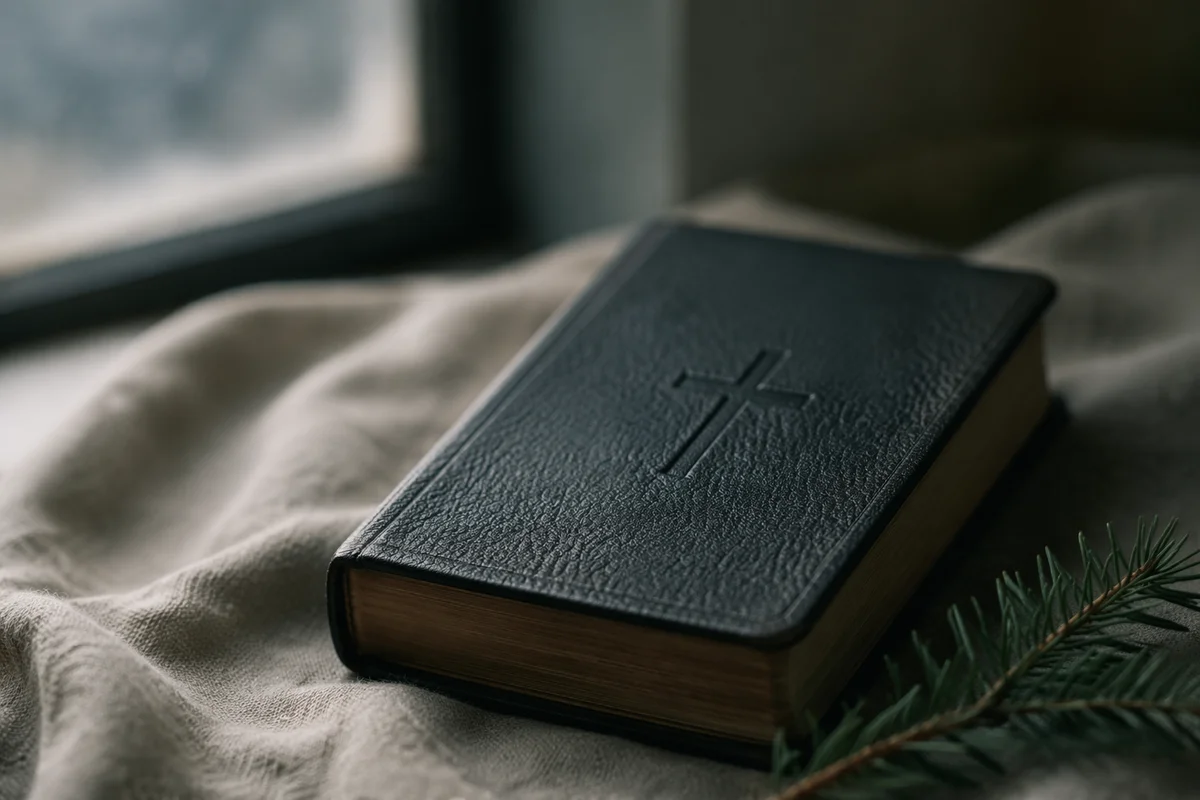 Bible with Embossed Cross on Linen