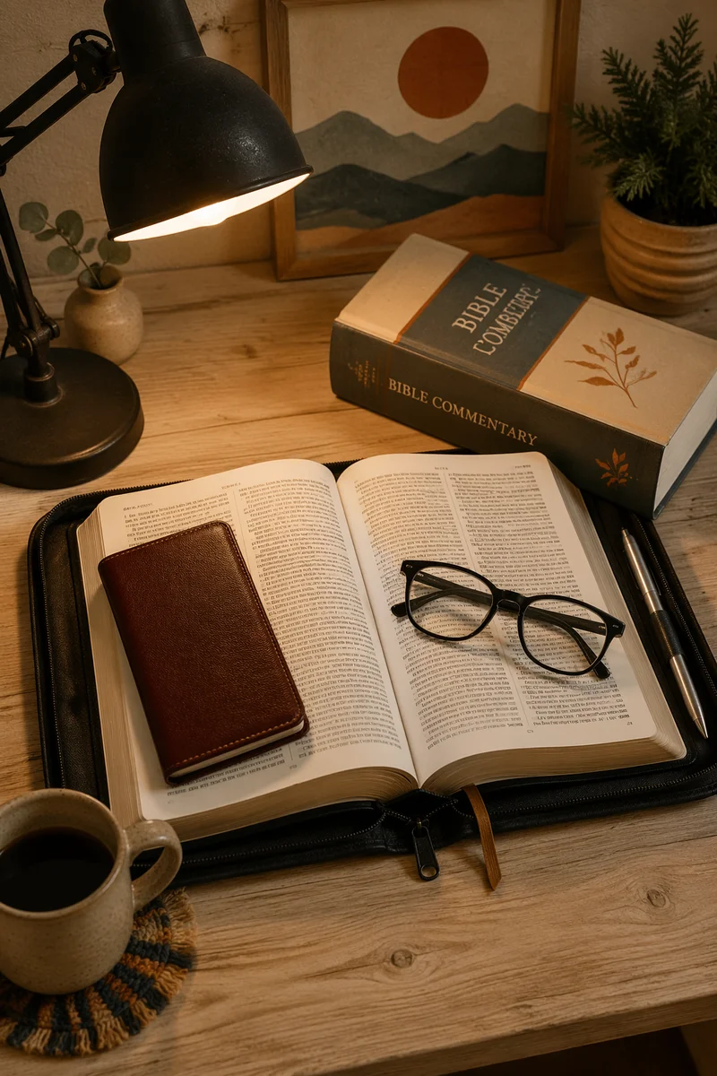 Open Bible Commentary Study Desk Scene