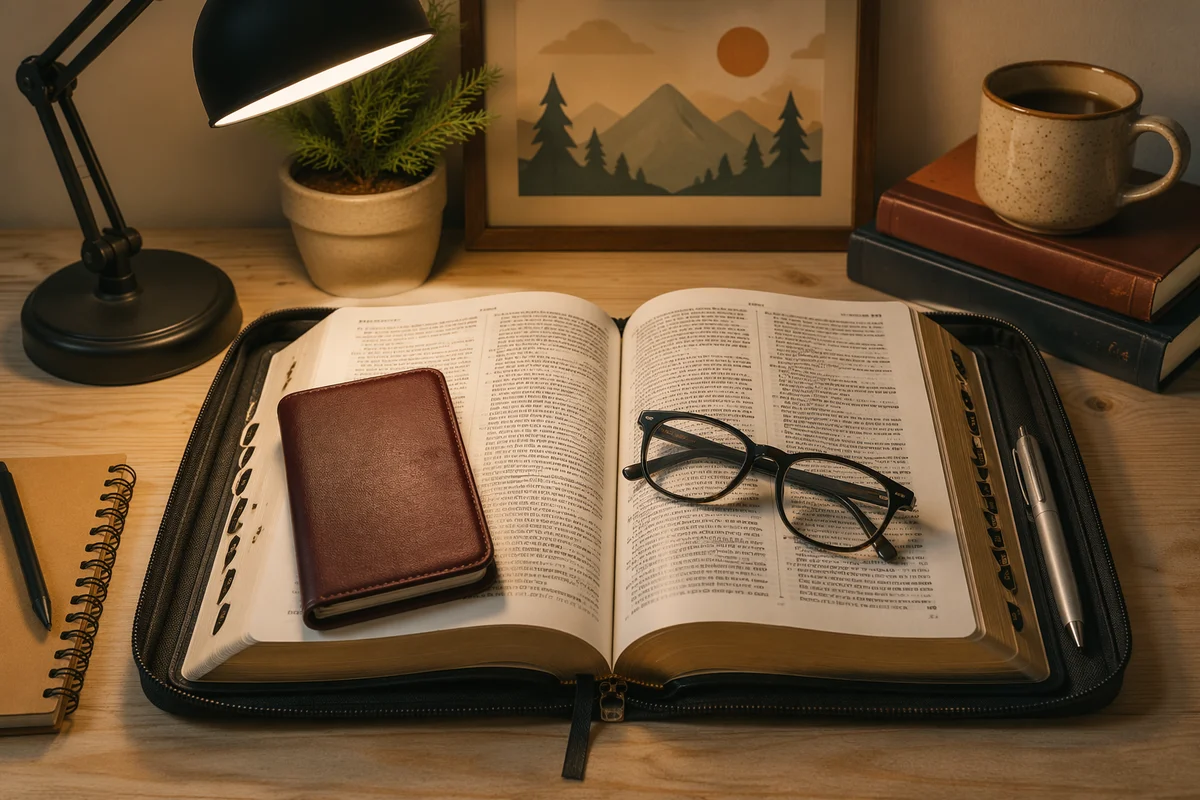 Open Bible Commentary Study Desk Scene