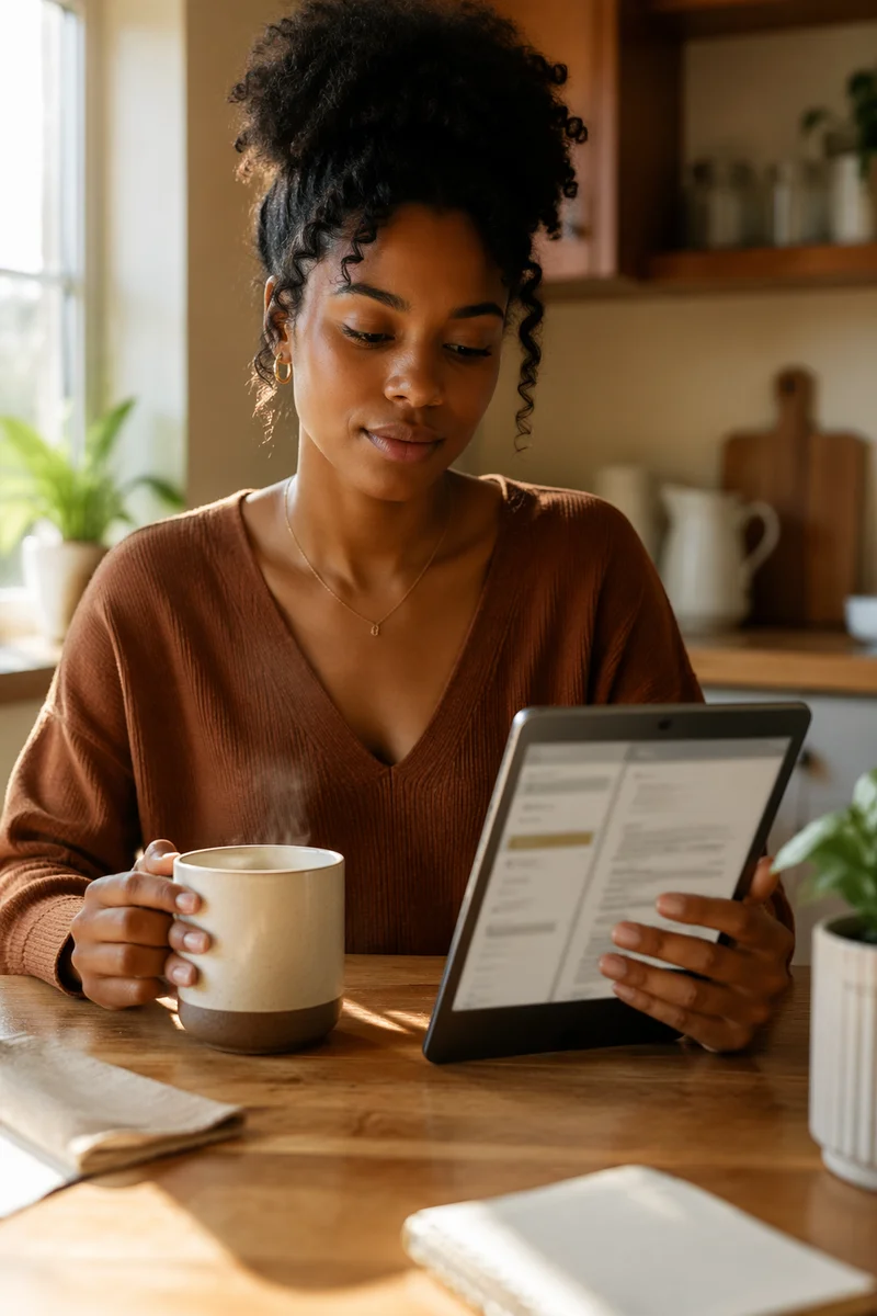 Cozy Morning Bible Study on Tablet