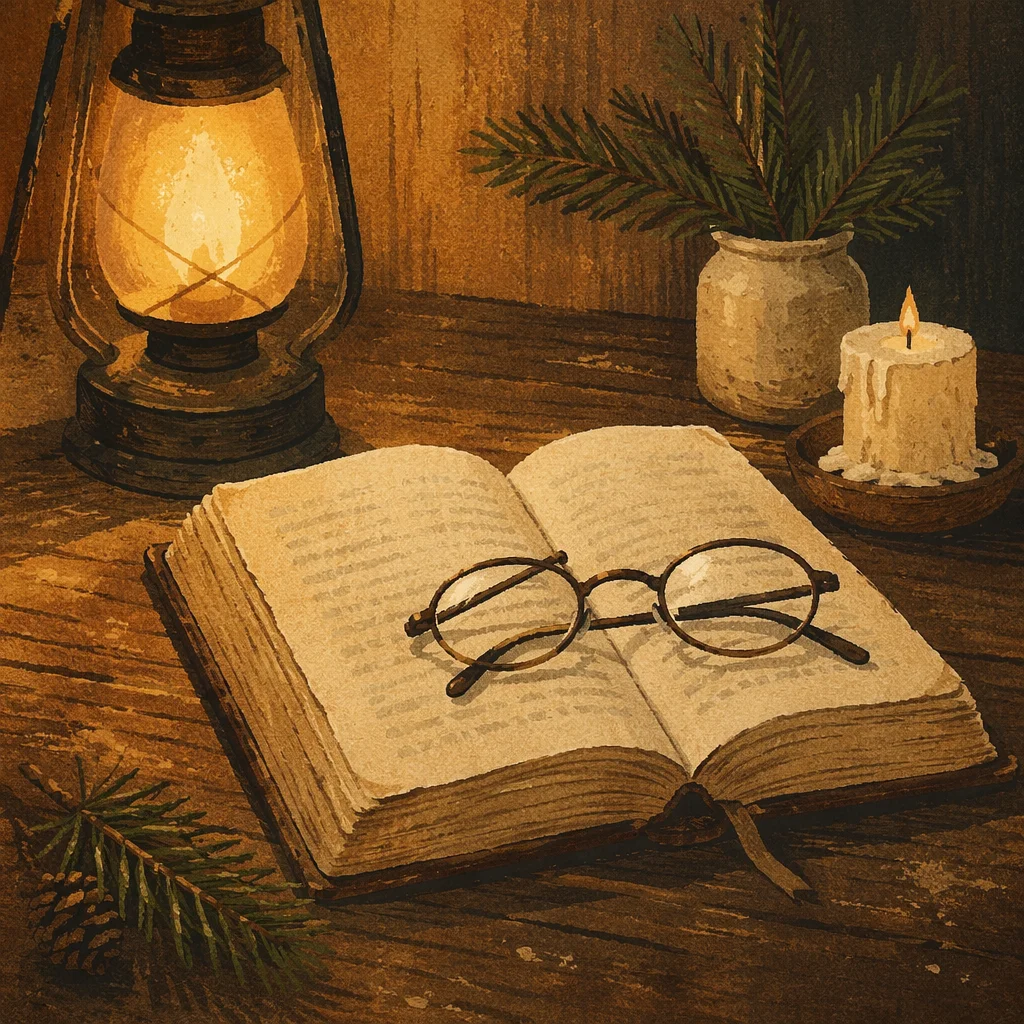 Open Bible with Glasses in Warm Light