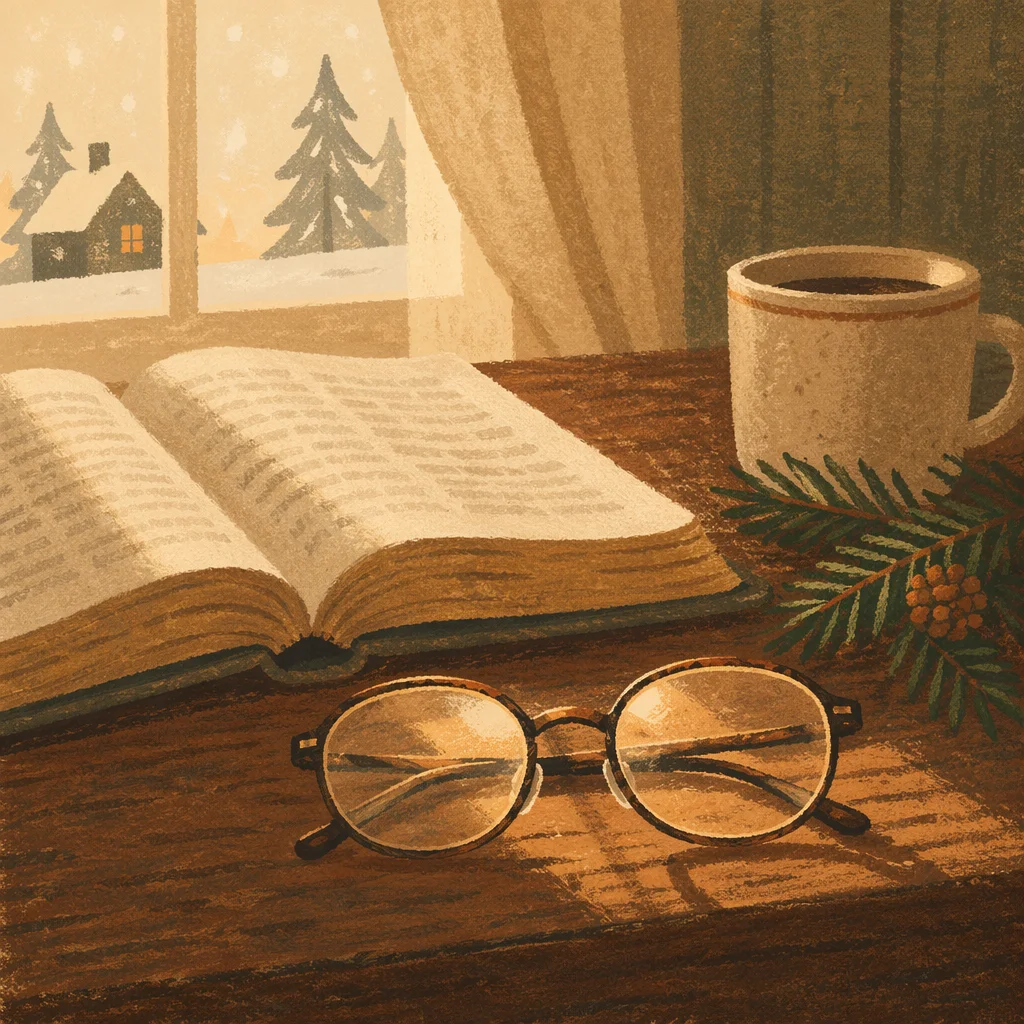 Open Bible and Glasses in Warm Light
