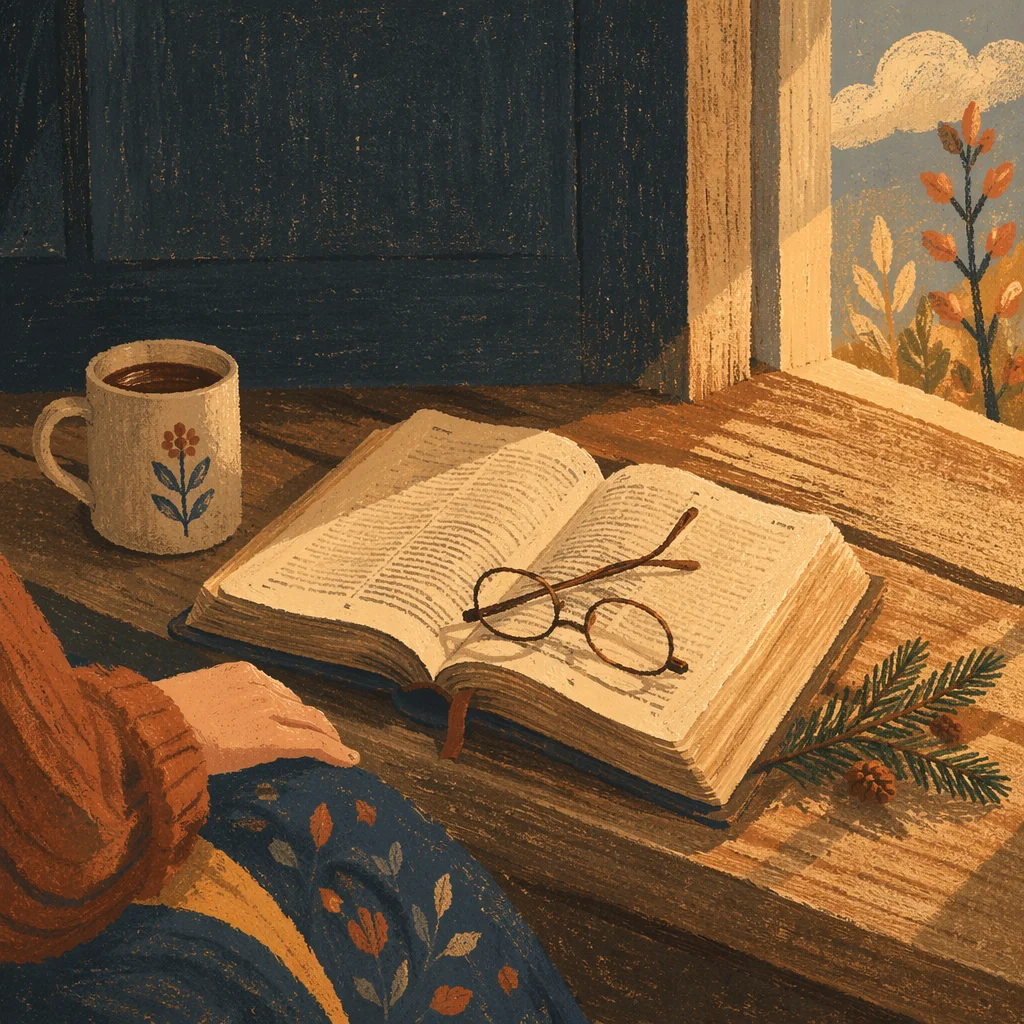 Open Bible with Glasses in Warm Light
