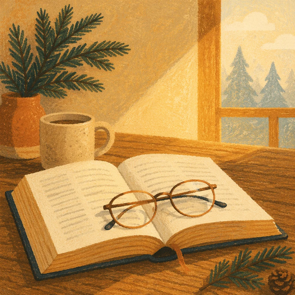 Open Bible with Glasses in Warm Light