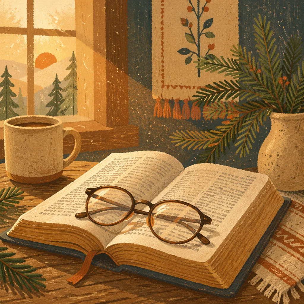 Reading Glasses on Open Bible in Warm Light