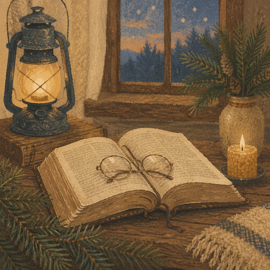 Open Bible with Glasses in Warm Light