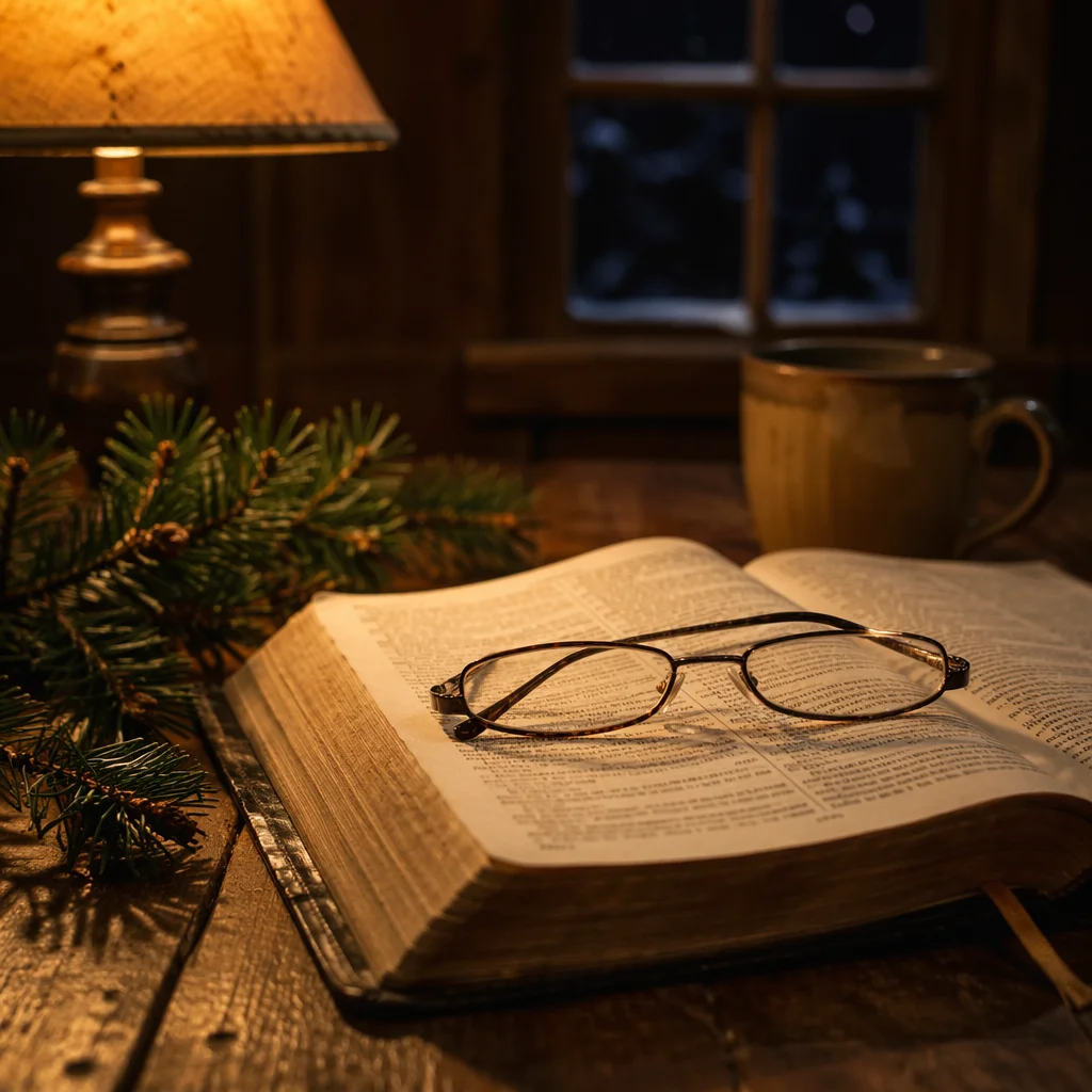 Warm Lamplight Bible With Reading Glasses