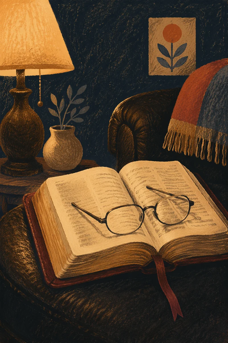 Open Bible with Glasses in Warm Light