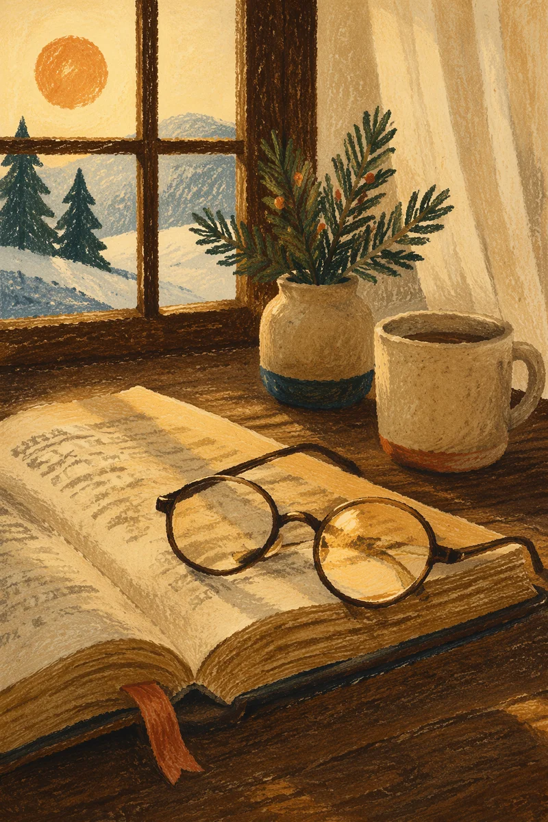 Open Bible and Glasses in Warm Morning Light