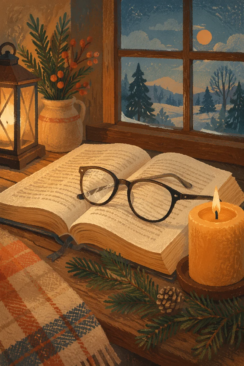 Open Bible with Glasses in Warm Candlelight