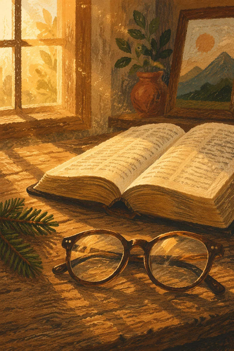 Open Bible with Reading Glasses in Warm Light