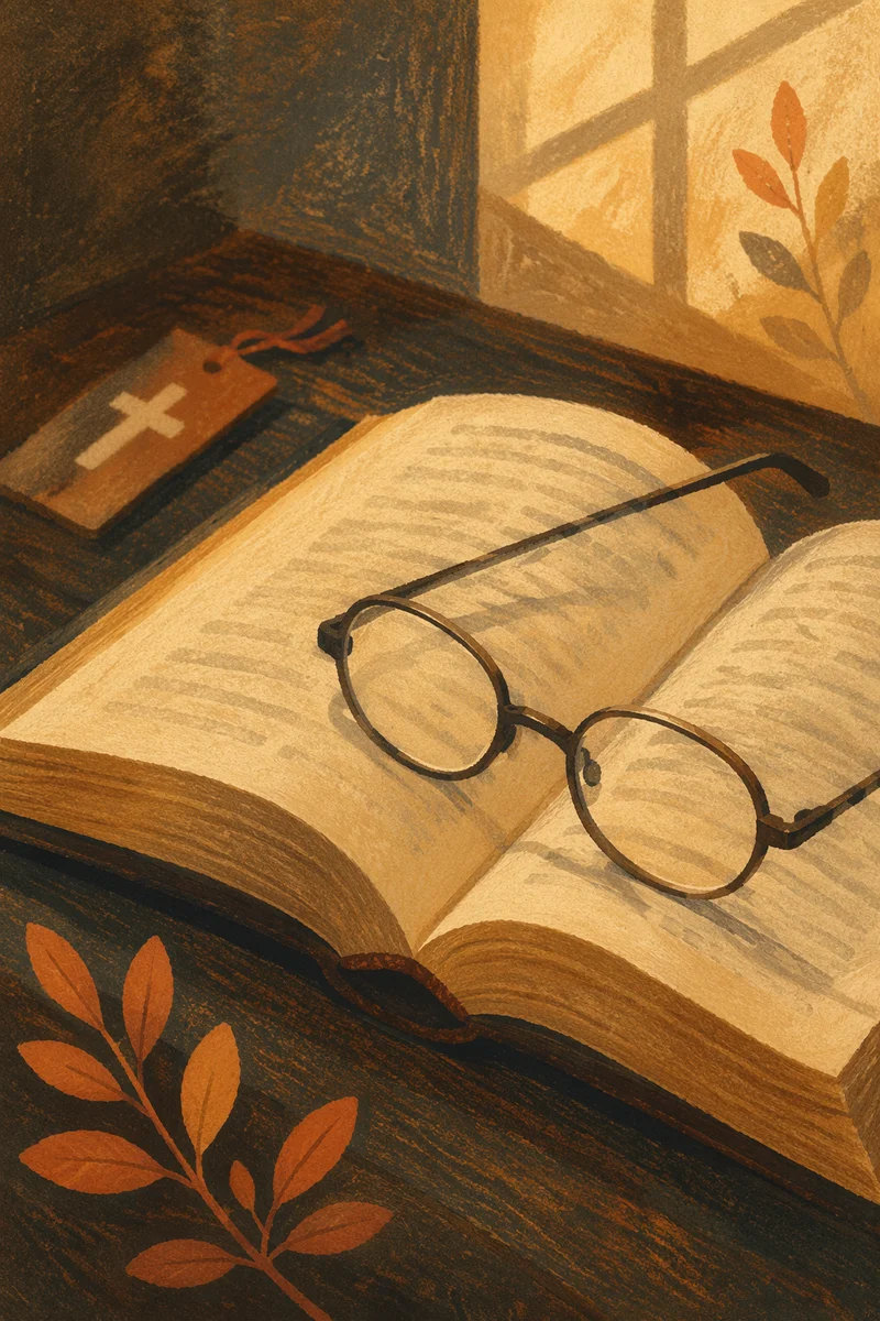 Open Bible With Glasses in Warm Light