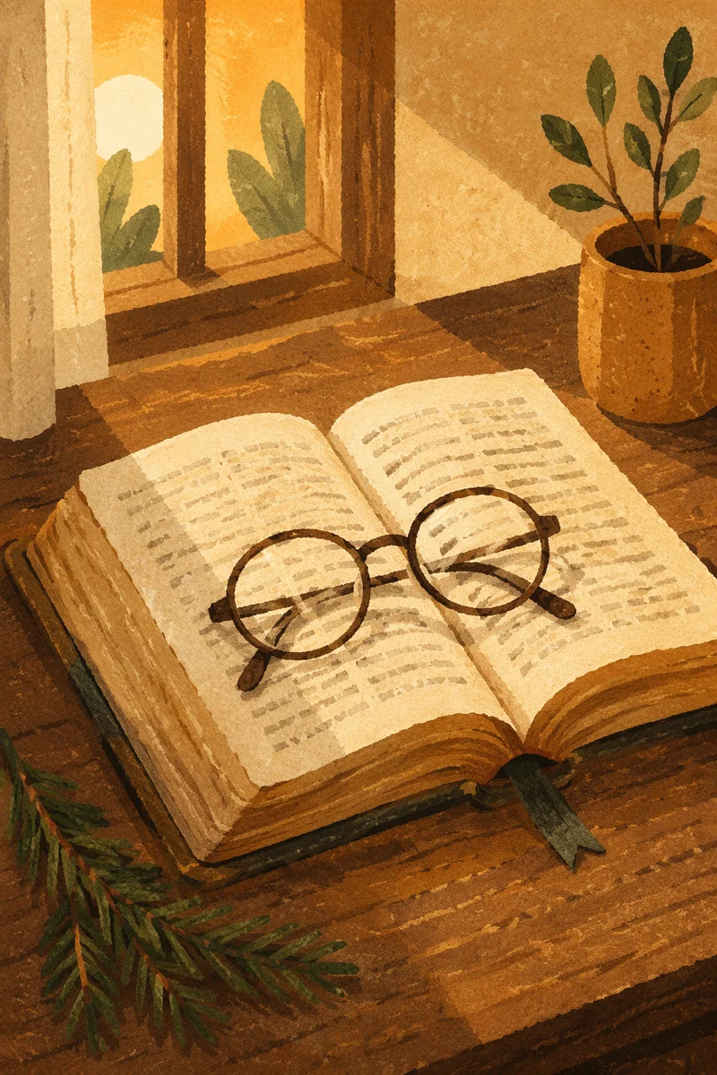 Open Bible and Glasses in Warm Light