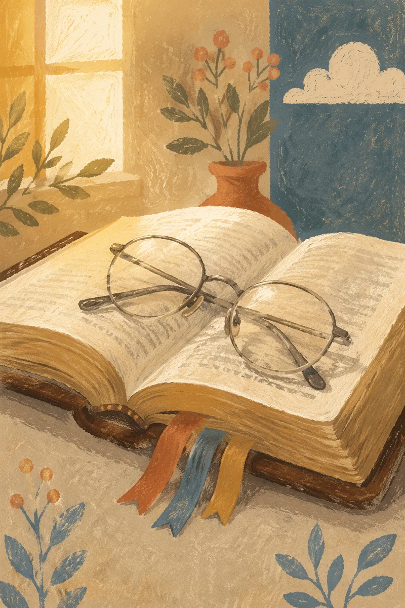 Open Bible with Reading Glasses in Warm Light