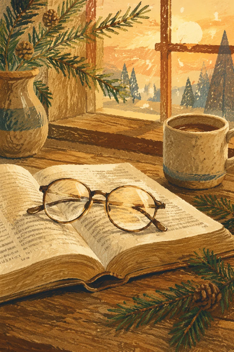 Open Bible and Glasses in Warm Light
