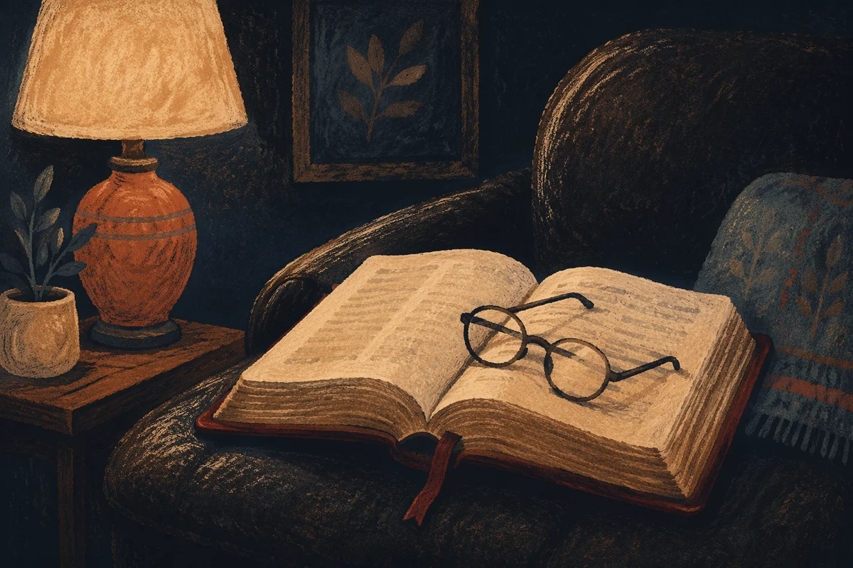 Open Bible with Reading Glasses in Warm Light