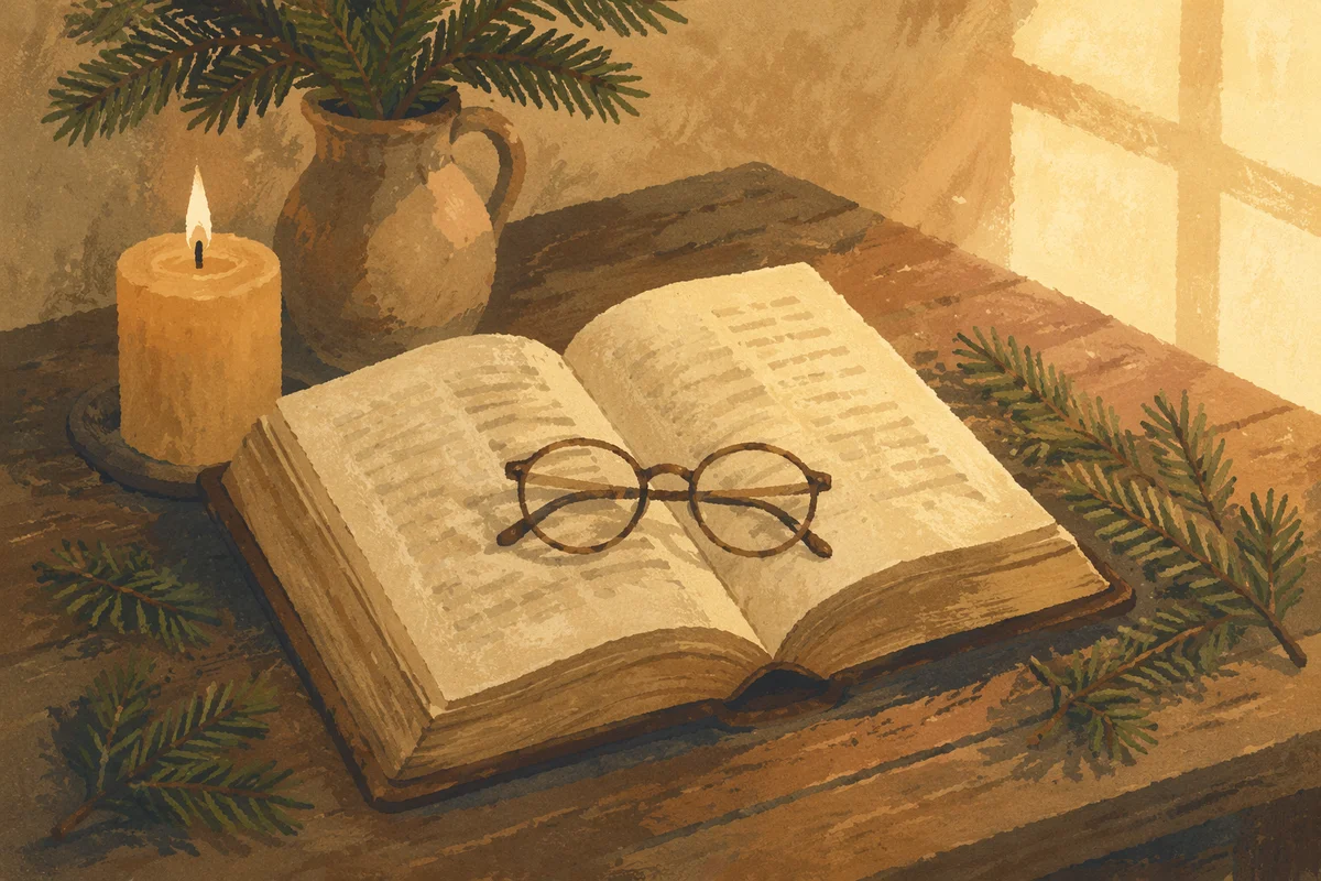 Open Bible With Reading Glasses in Warm Light