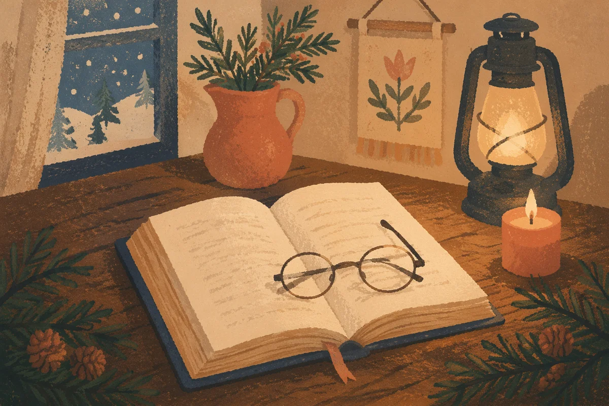 Open Bible With Glasses in Warm Evergreen Light