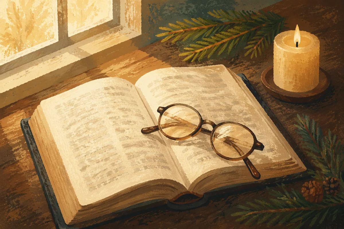 Open Bible With Glasses in Warm Light