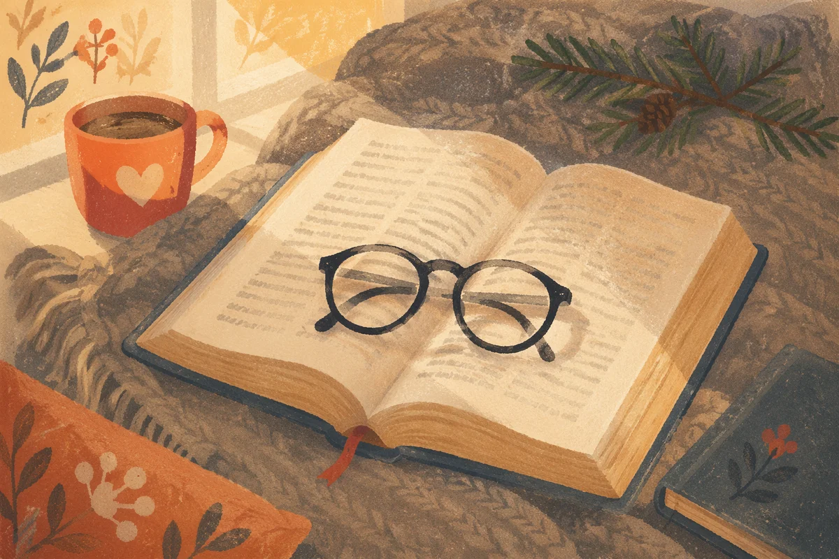 Open Bible with Glasses in Warm Light