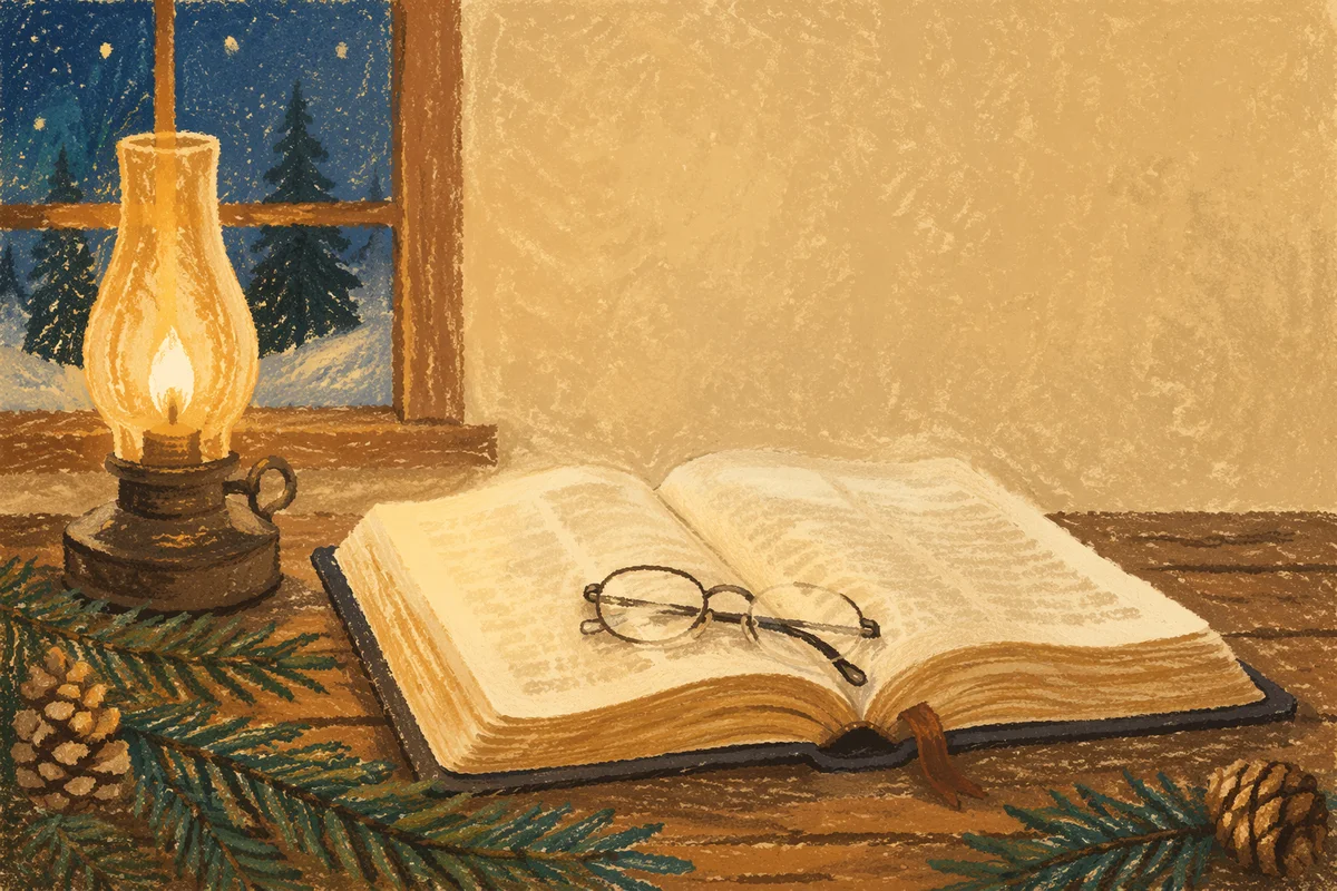 Open Bible and Glasses in Warm Light