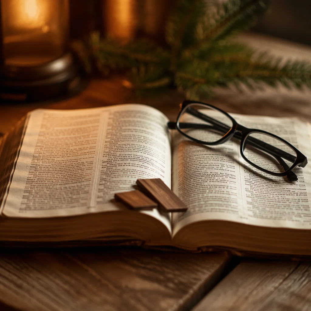 Open Bible with Reading Glasses in Warm Light