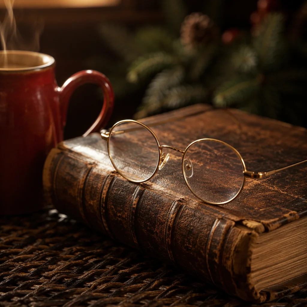 Bible with Reading Glasses in Warm Light