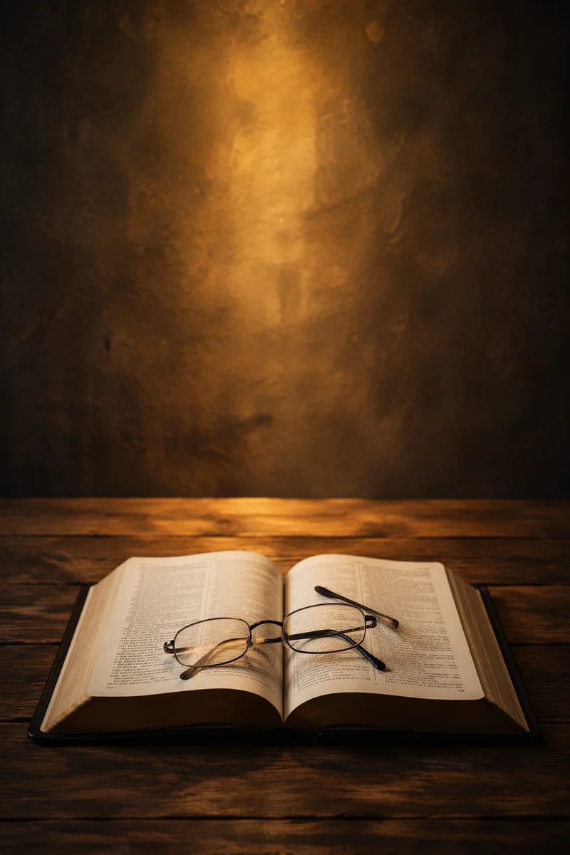Open Bible with Reading Glasses in Warm Light