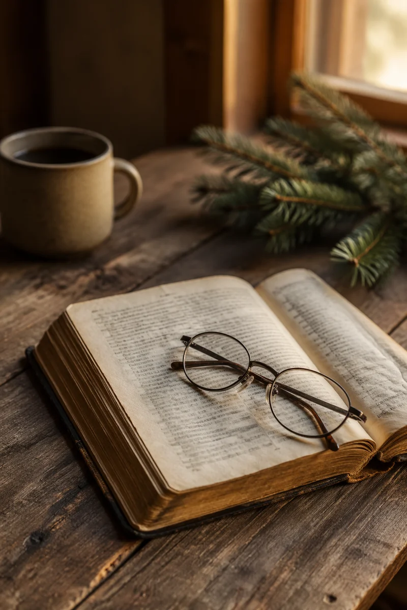 Open Bible with Reading Glasses in Warm Light