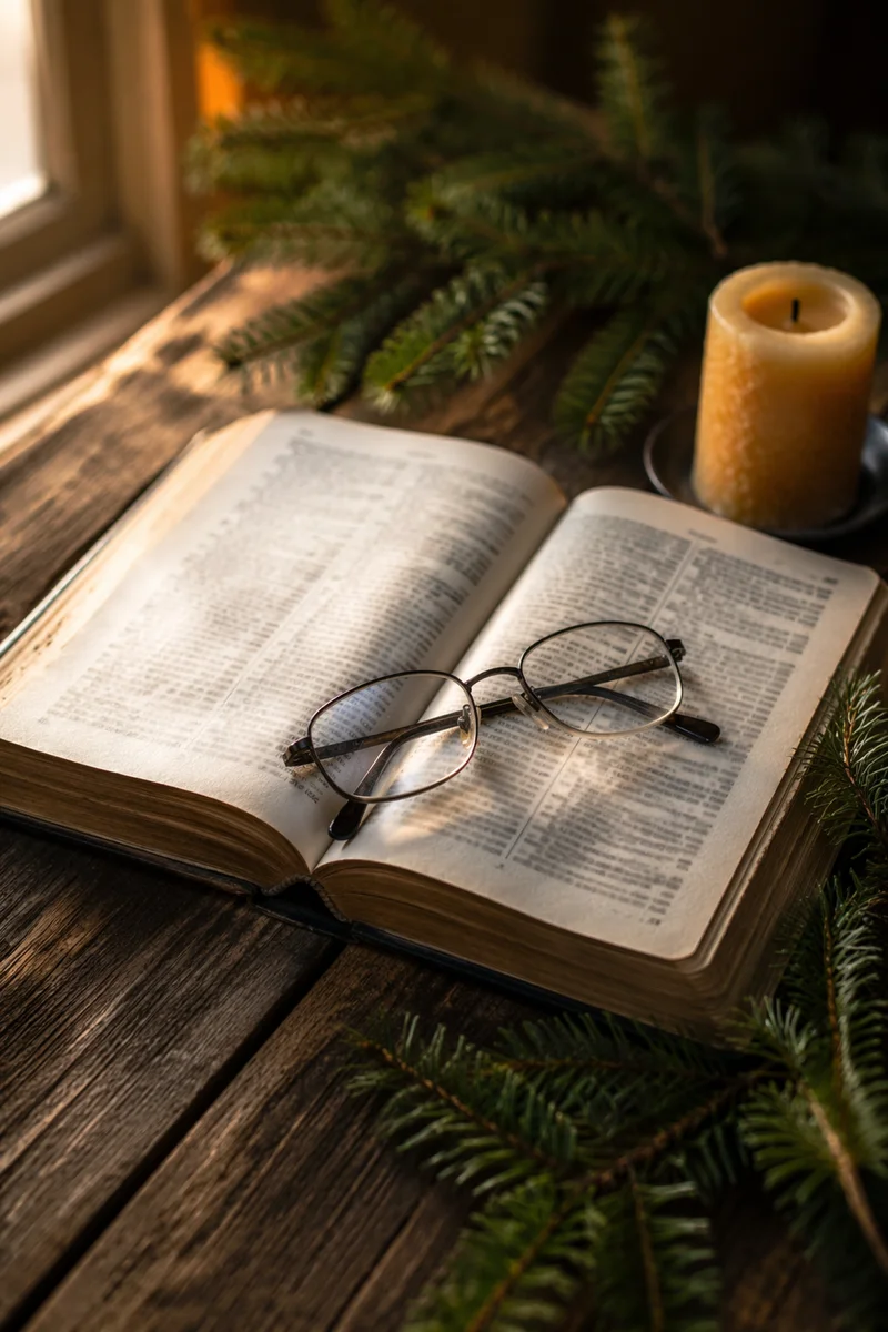 Open Bible With Glasses in Warm Light