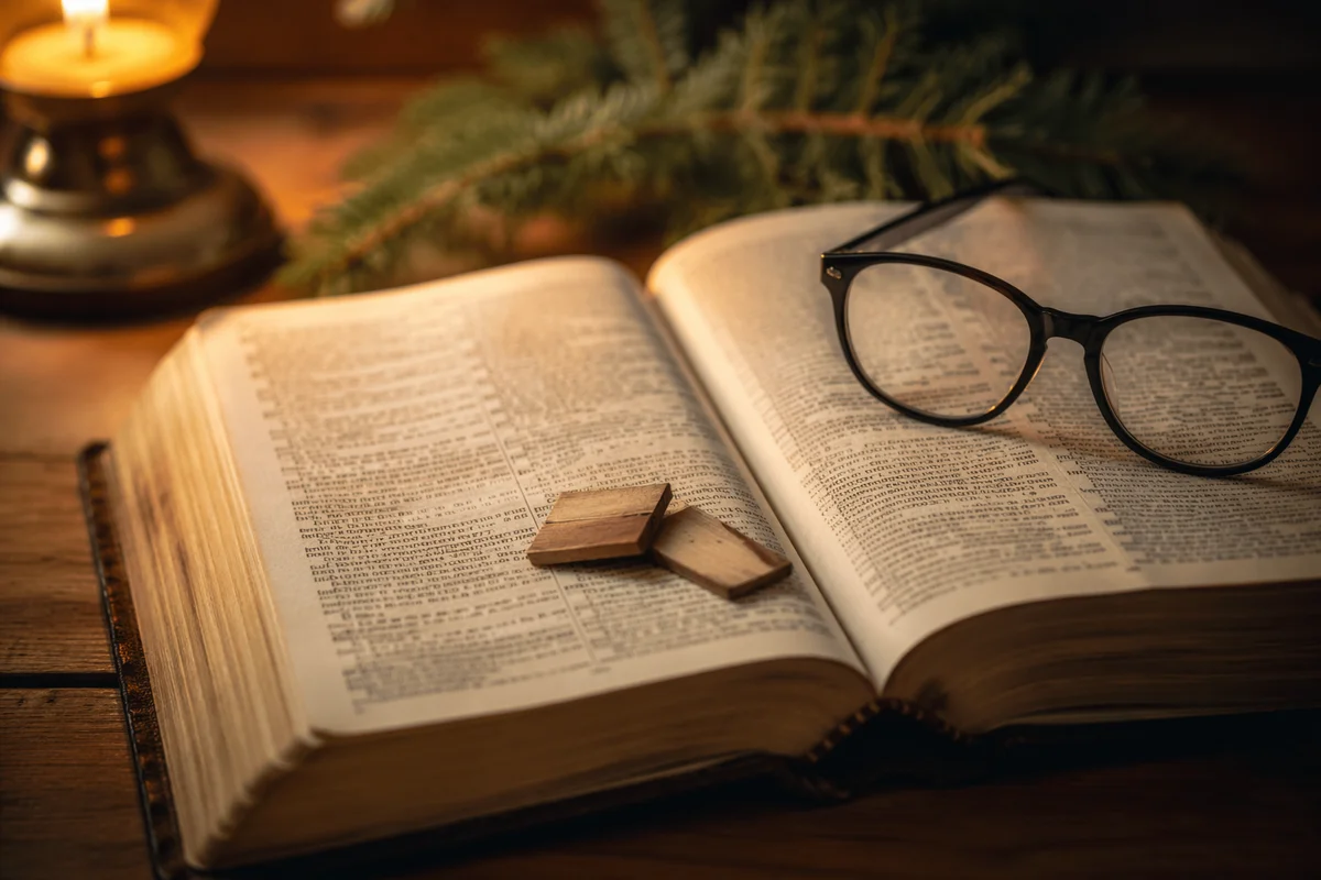 Open Bible with Reading Glasses in Warm Light