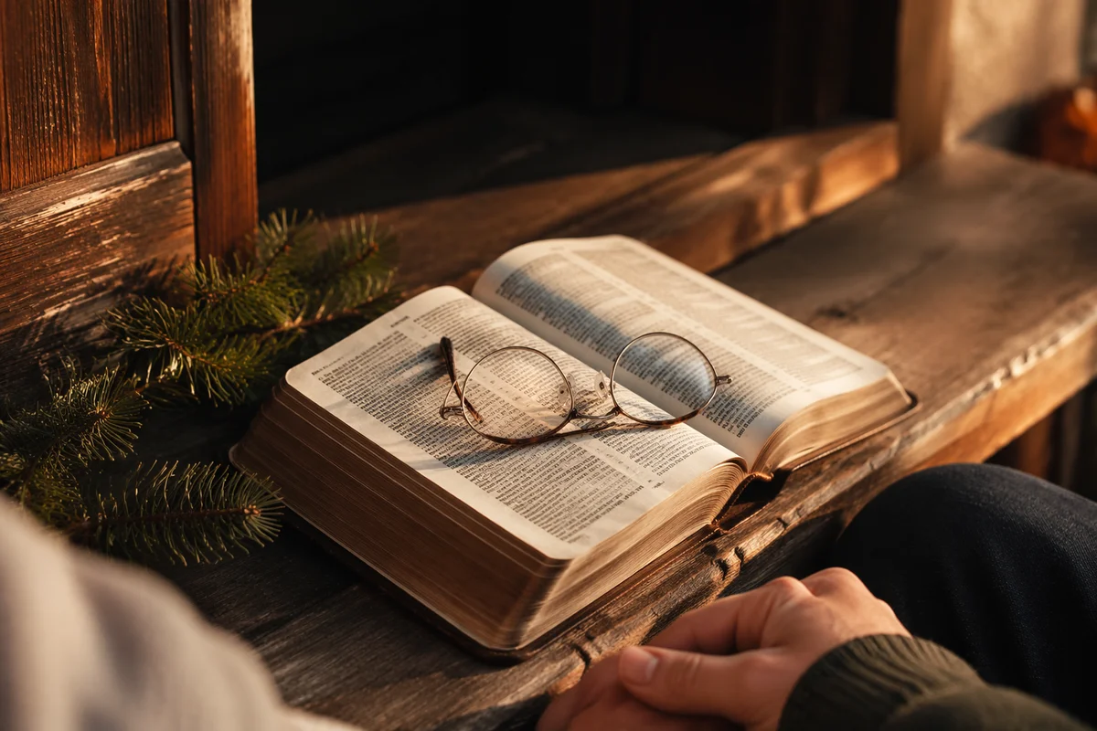 Open Bible With Reading Glasses in Warm Light