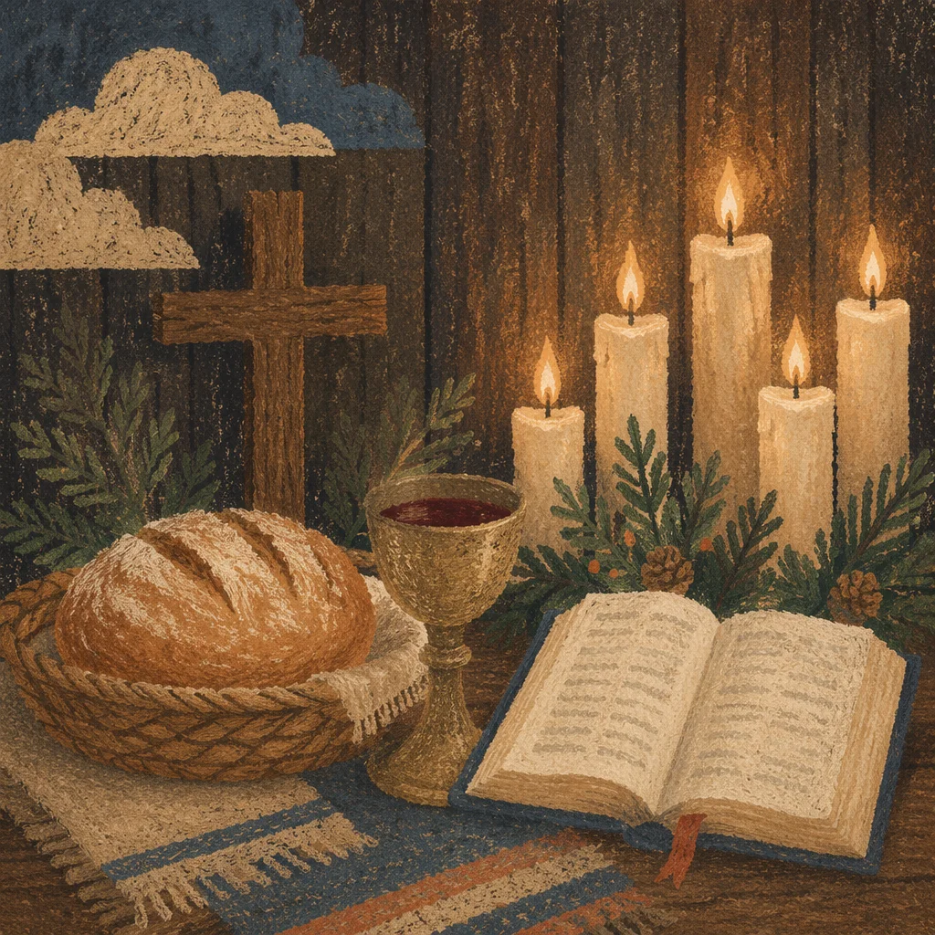 Rustic Communion Bread and Wine Still Life